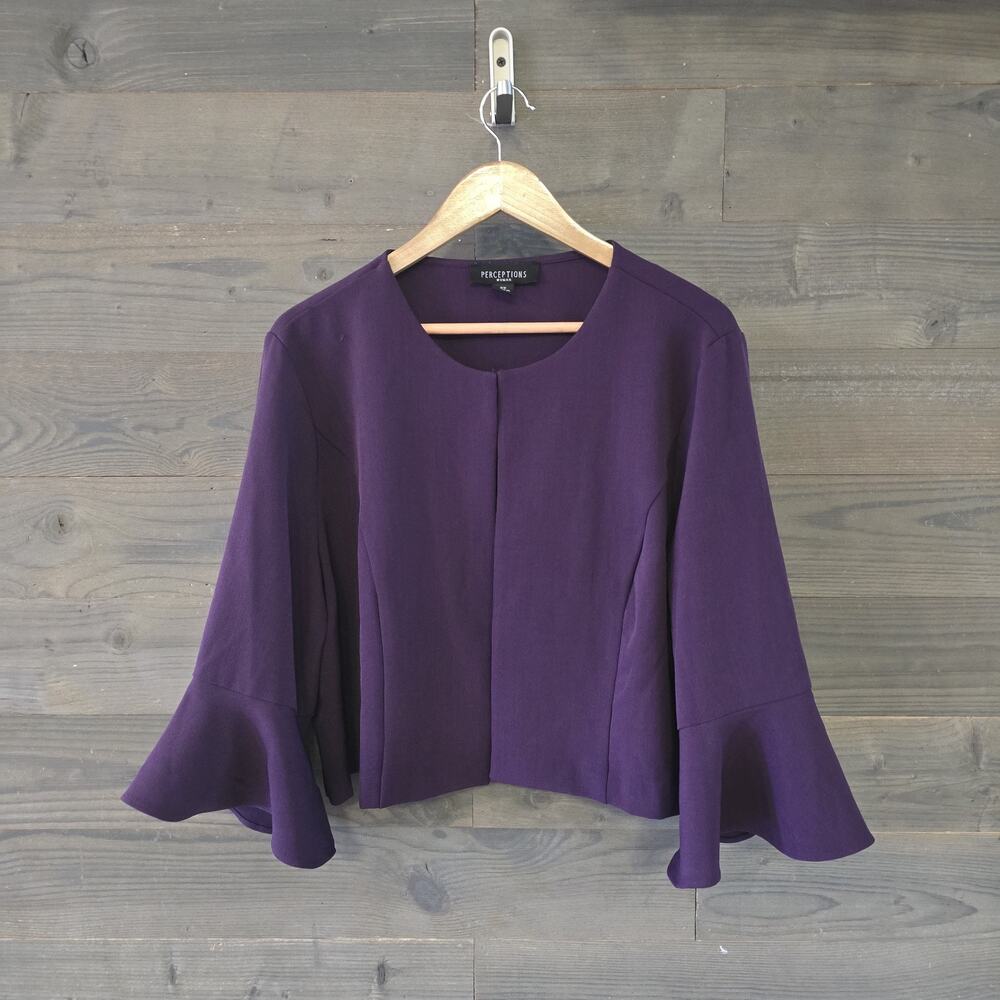 Perceptions Woman 2X Purple Open Front Bell Blazer Jacket Plus Size Career